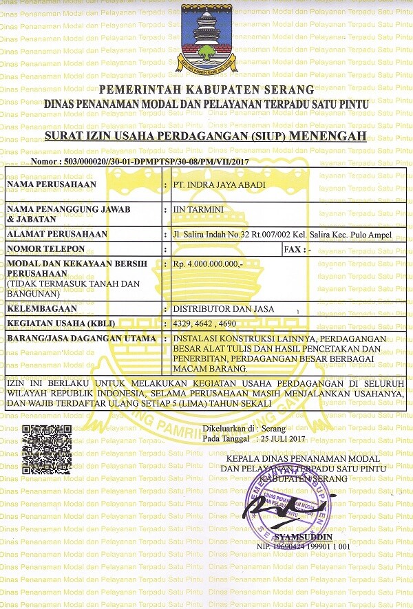 Surat Izin Usaha Perdagangan (SIUP) Menengah